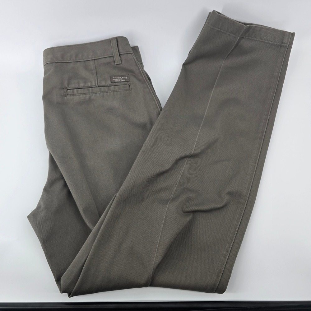 Lee Pleated Chino Pants Mens 32x31.5 Gray Olive Straight Leg Cotton Twill
